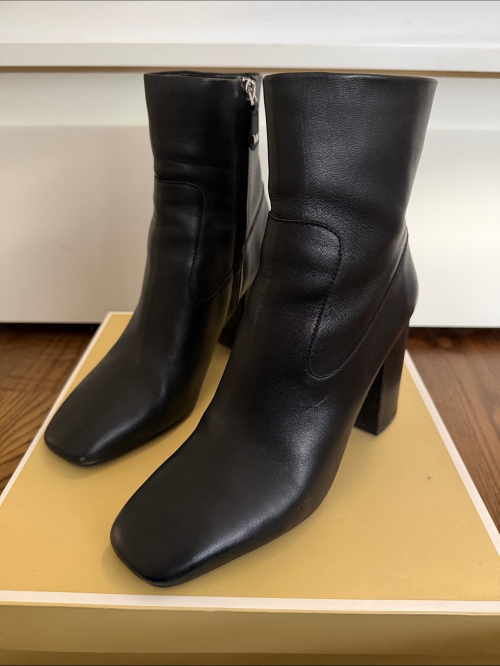 MICHAEL Michael Kors Black Leather Ankle Booties with Zipper